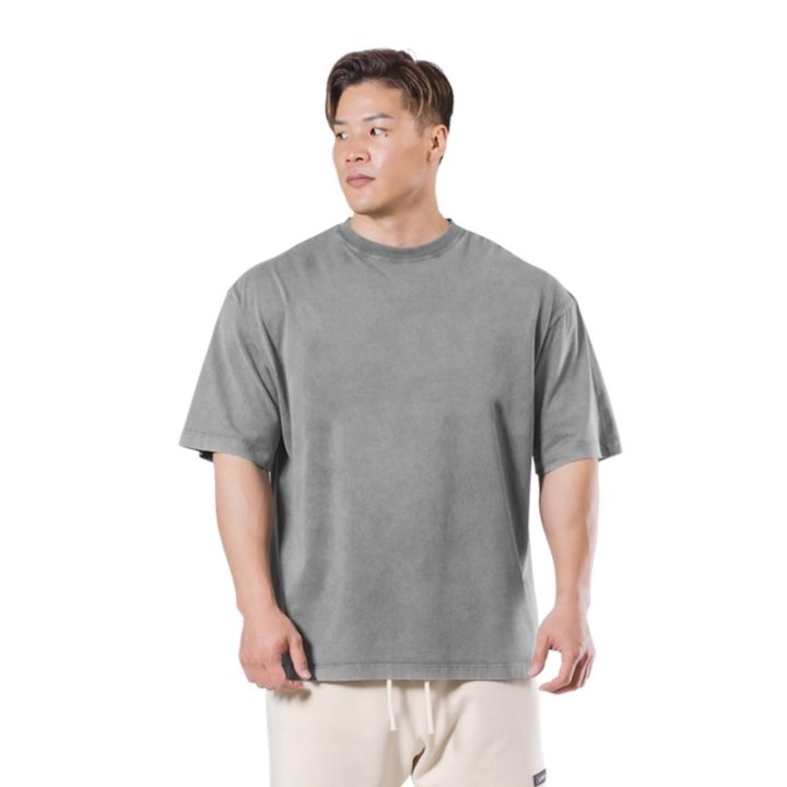 Washed%20T-Shirt%20230G%20100Cotton%20Solid%20Oversized%20Loose%20Fitness%20Mens%20Tee%20Tops%20Dropped%20Shoulders%20Short%20Sleeve%20Gym%20Bodybuilding%20Shirts%20-%20Image%203