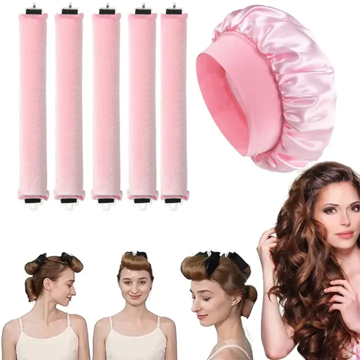 Heatless Curling Rod Headband No Heat Curl Foam Ribbon with Shower Sleeping Hat Sleeping Lazy Curler Silk Ribbon Hair Rollers