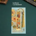 1 Pc Retro Floral Painting Metal Bookmark Hollow Bronzing Bookmark With Tassel Stationery Gifts For Book Club Reader. 