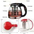 Borosilicate Glass Tea-Pot Kettle with Stainless Steel Strainer Plastic Handle Auto Lock 1500ml for Water Tea Coffee Jasmine Tea Green Tea Chamomile Tea and other Beverages for Home Office Cafe Restaurant Hotel Pubs Outdoor. 
