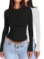 Crew Neck Long Sleeve T-Shirt for Women, Soft Comfortable Casual Top. 