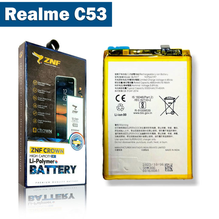 Realme C53 Battery Replacement ZNF Original High Capacity 5000mAh BLPA17 For C53