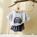 Infant Suit Baby Boy Clothes Girls Set Summer 2Pcs Newborn Baby Clothing Leisure Vacation Rainbow Patchwork T-shirt+Beach Shorts. 