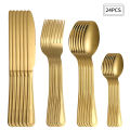 24pc Stainless steel gold cutlery set knife fork spoon steak knife fork dessert fork spoon retro suitable for restaurant kitchen.