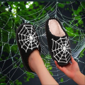 Halloween Spider Web Pattern Horror Yinsen Atmosphere Fashion Embroidered Plush Home Thick-Soled Comfortable Woolen Cotton Slippers Personalized Warm Non-Slip Indoor Slippers for Men and Women Can Wear Christmas Gifts. 