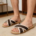 Summer Men Slippers Lightweight Indoor Home Slippers Antislip Bedroom Shoes Soft Bottom Flat Sandals Fashion Linen Slippers. 