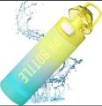 Outdoor fashionable sports water bottle with scale, portable car handle ring, plastic water cup pop-up cover(1 liter). 