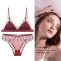 BANERDANNI Pure Desire Victoria French Lace Embroidered Lingerie Women's Thin Cup Triangle Cup Bra Set Comfortable No Underwire.