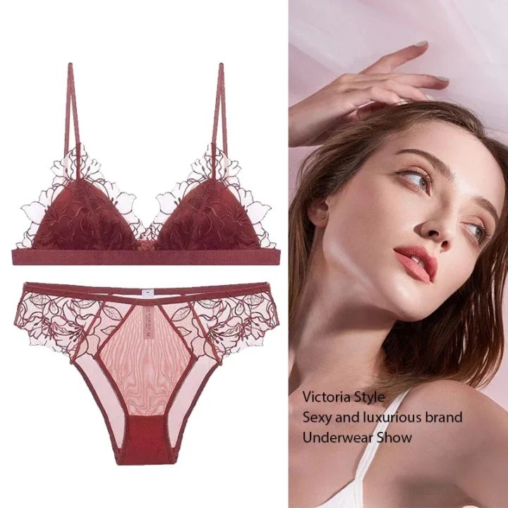BANERDANNI%20Pure%20Desire%20Victoria%20French%20Lace%20Embroidered%20Lingerie%20Women's%20Thin%20Cup%20Triangle%20Cup%20Bra%20Set%20Comfortable%20No%20Underwire%20-%20Image%203