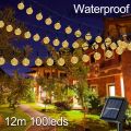 20/50/100 LED Solar String Lights, Warm White, Outdoor Crystal Globe Lights, Waterproof Solar Festoon Fairy Light For Garden. 