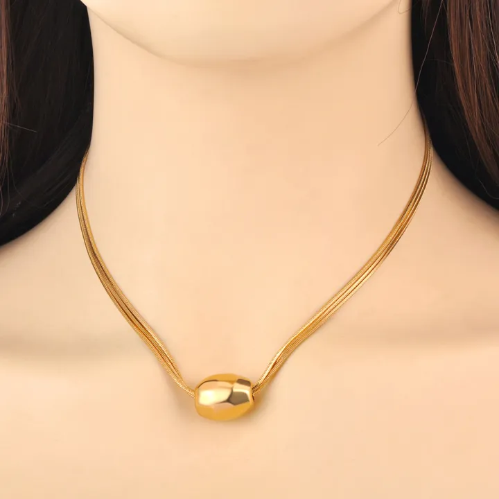 Lokaer%20Three%20Layered%20Snake%20Chain%20ellipse%20Beads%20Pendant%20Necklace%20for%20Women%20316L%20Stainless%20Steel%2018K%20Gold%20Plated%20Jewelry%20N24056%20-%20Image%207