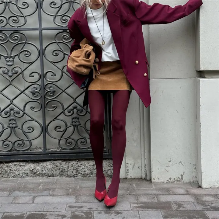Vintage%20Red%20Women's%20Pantyhose%20Spring%20Autumn%20Super%20Elastic%20Y2k%20Slim%20Fit%20Candy%20Colored%20Tights%20Stockings%20for%20Females%20-%20Image%205