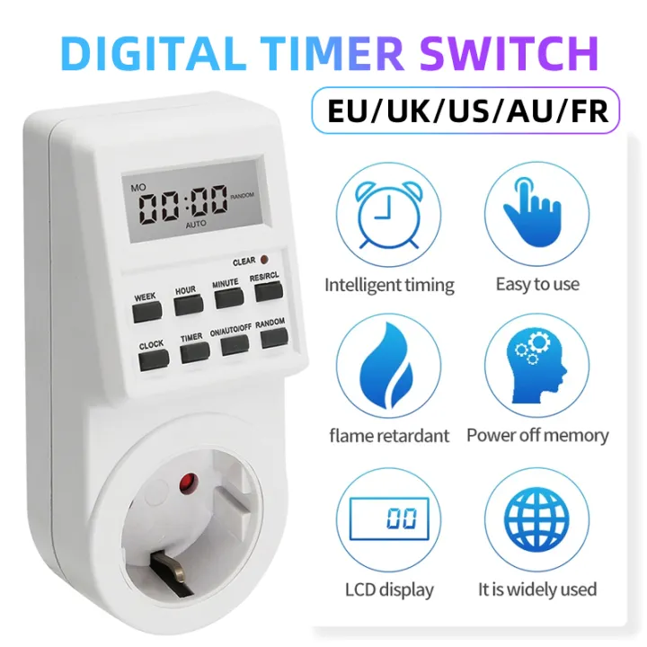 Electronic Digital Timer Switch Socket EU/UK/US/AU/FR Plug 24 Hour ...
