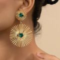 Green Stone Big Metal Dangle Earring Post For Women Gold Color Vintage Geometric Statement Drop Earrings New Style. 