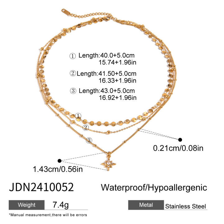 European%20American%20Style%20Stainless%20Steel%20Three%20Layer%20Necklace%20Rhinestone%20Four%20Pointed%20Star%20Pendant%20Simple%20Luxury%20Titanium%20Piece%20-%20Image%207