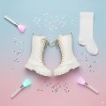 Girls Chic Korean Style White PU Leather Boots Fashion Casual and Versatile Strap Side Zipper Soft Bottom High Boot for Kids ﻿. 