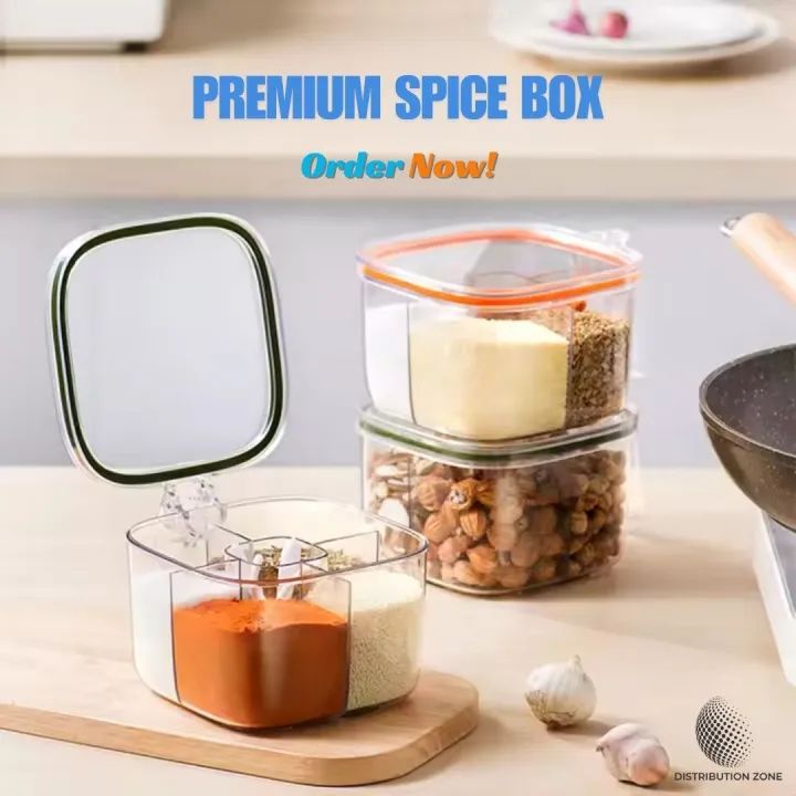 caterease x graze – graze Images High Quality Grahic 4 Compartment Transparent Spice Box with Spoon – Airtight Kitchen ...