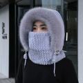 Autumn and Winter Women Thermal Plush Hat Hood Scarf and Mask Ear Protection Windproof Thick Design for Riding Outdoor. 