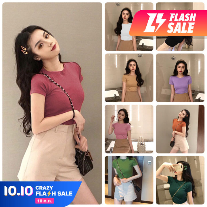 Korean style big boobs T-shirt female sweet Korean style cotton tight short sleeve long sleeve chest 32-38 girls S-M wear