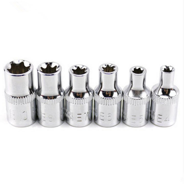 6Pcs 1/4" Ratchet Socket Set Torque wrench Torx Star Female Socket Adapter E Socket Driver Joint Hand Tools E4 E5 E6 E7 E8 E10