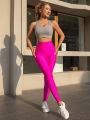 New Trend Glossy Leggings High Waist Corset Slim Nine-Point Pants High Stretch High Waist Tight Rose Red Small Feet Pants.