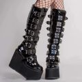 Women Boots Cosplay Ladies High Heel Platform Wedges Women High Boots Gothic Buckle Strap Long Tube Leather Female Boots Plus Si.