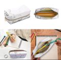 White Marble PU Stationery Pencil Case Pouch Makeup Bag with Zip for Girls Woman. 