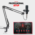 【Large PCB】 BM800 Condenser Microphone KIT with V8 SoundCard for Studio Recording ~ Home Studio Setup for PodCasting, Live Streaming, Gaming, Singing, ASMR with Mic Suspension Adjustable Scissor Arm, XLR Cable, Shock Mount & Pop Filter ~ FunBug. 