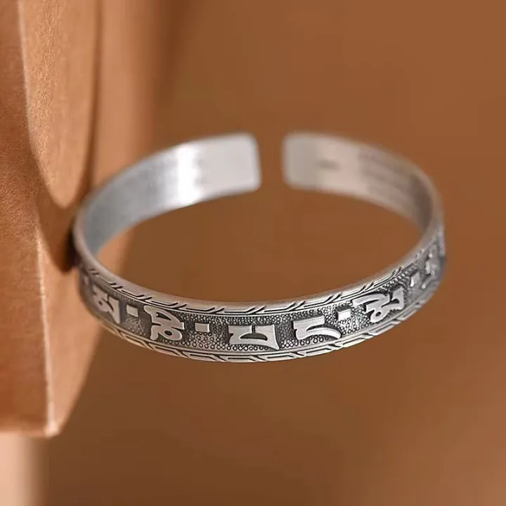 Original%20Retro%20999%20Silver%20Charm%20Embossed%20Engraved%20Six%20Character%20Mantra%20Bracelet%20for%20Women%20Solid%20Heart%20Sutra%20bangles%20Jewelry%20-%20Image%202