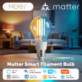 MOES Tuya Matter E27 7W Smart LED Filament Bulb 806Lm Dimmable 2700K-6500K Adjustable White Voice Control Alexa  Home. 