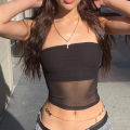 2026 Women's  Hot Girl Style Black Y2K Mesh Crop Top Strapless Urban Style Off-Shoulder Fitted Short Tank Top. 