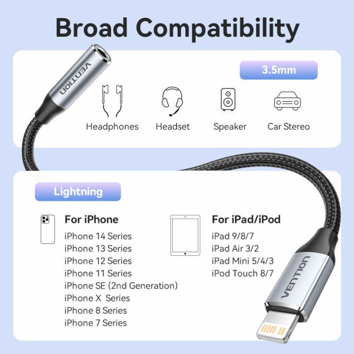 Vention%20DAC%20Lightning%20to%203.5mm%20female%20Earphone%20Adapter%20Aux%20Cable%20Lightning%20to%203.5%20Audio%20Cables%20for%20iPhone%2014/13%20Pro%20iPod%20iPad%20-%20Image%206