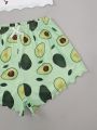 Avocado Print Camisole with Shorts Set Sleepwear Women Summer Pajamas Casual Lingerie Nightie Homewear Underwear.