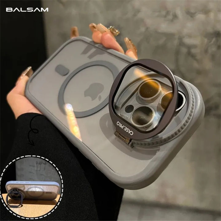Glass Camera Protection Stand Holder Case For iPhone 16 15 14 Plus 12 13 11 Pro Max Magsafe Magnetic Wireless Charge Back Cover