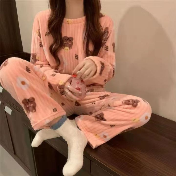 Autumn%20Winter%20Warm%20Flannel%20Fleecing%20Women's%20Pajamas%20Sets%20Coral%20Velvet%20Long%20Sleeve%20Cartoon%20Sleepwear%20Pants%20Sets%20Flannel%20Homewear%20-%20Image%203
