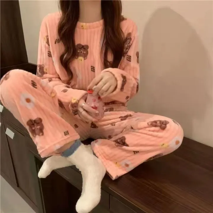 Autumn%20Winter%20Warm%20Flannel%20Fleecing%20Women's%20Pajamas%20Sets%20Coral%20Velvet%20Long%20Sleeve%20Cartoon%20Sleepwear%20Pants%20Sets%20Flannel%20Homewear%20-%20Image%203