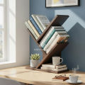 Tree-shaped Bookshelf Desktop Book Organizer Modern 3-Tier Bookshelf For office and Home Wooden Book Storage Rack Space-Saving. 