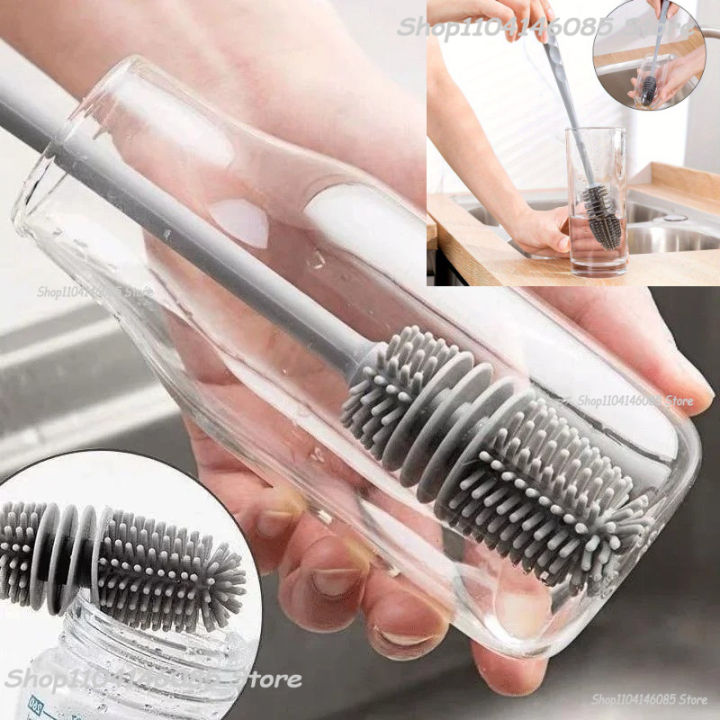 Silicone Milk Bottle Brush Cup Scrubber Glass Cleaner Kitchen Cleaning Tool Long Handle Drink Bottle Glass Cup Cleaning Brush