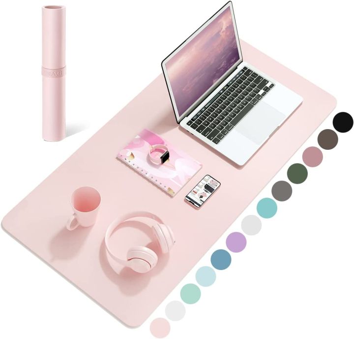 Pink Love Computer Mat Leather Desk Mat Pink Solid Color Mousepad Non-Slip Waterproof Deskmat ...