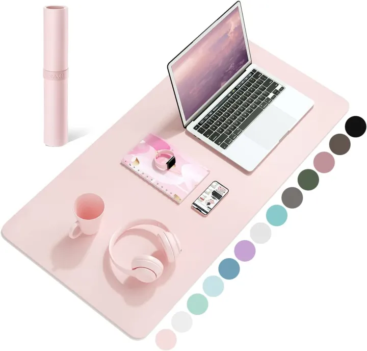 Pink Computer Table Mat Leather Desk Mat Pink Solid Color Mousepad Non-Slip Waterproof Deskmat ...