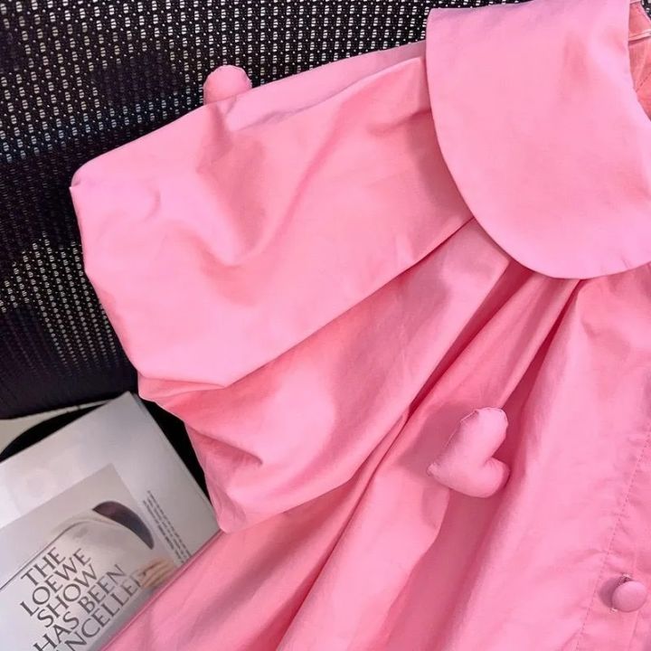 2-10%20Years%20Summer%20Cute%20Girls%20Dress%20Heart%20Jewelry%20Decoration%20Flip%20Collar%20Single%20Row%20Buckle%20Design%20Dress%20For%20Girl%20-%20Image%203