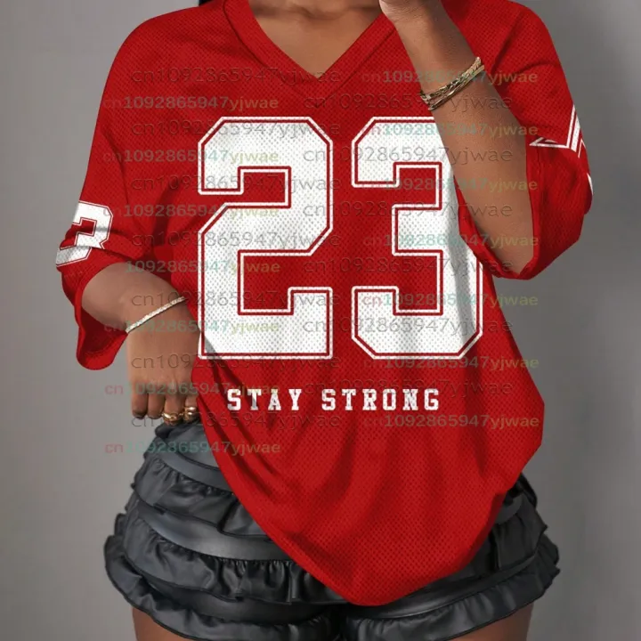 Women%20American%20NO.23%20Print%20Lightweight%20Breathable%20Mesh%20fabric%20V-Neck%20Short%20Sleeved%20%20T-Shirt%20Women%20football%20Jersey%20T-Shirt%20-%20Image%204
