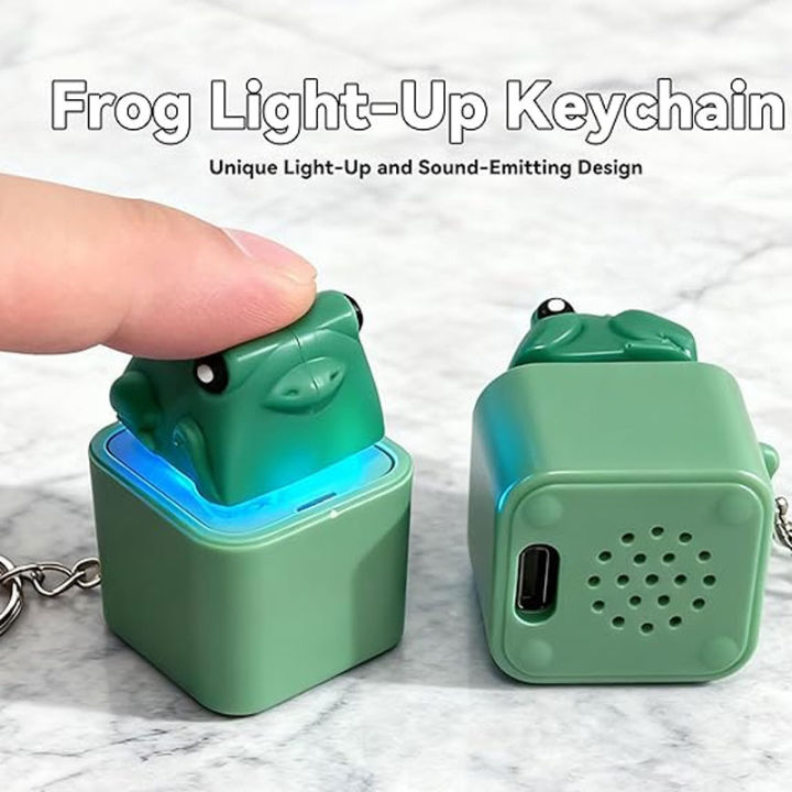 Rechargeable Croaking Frog Keychain with Colorful Light And Finger ...