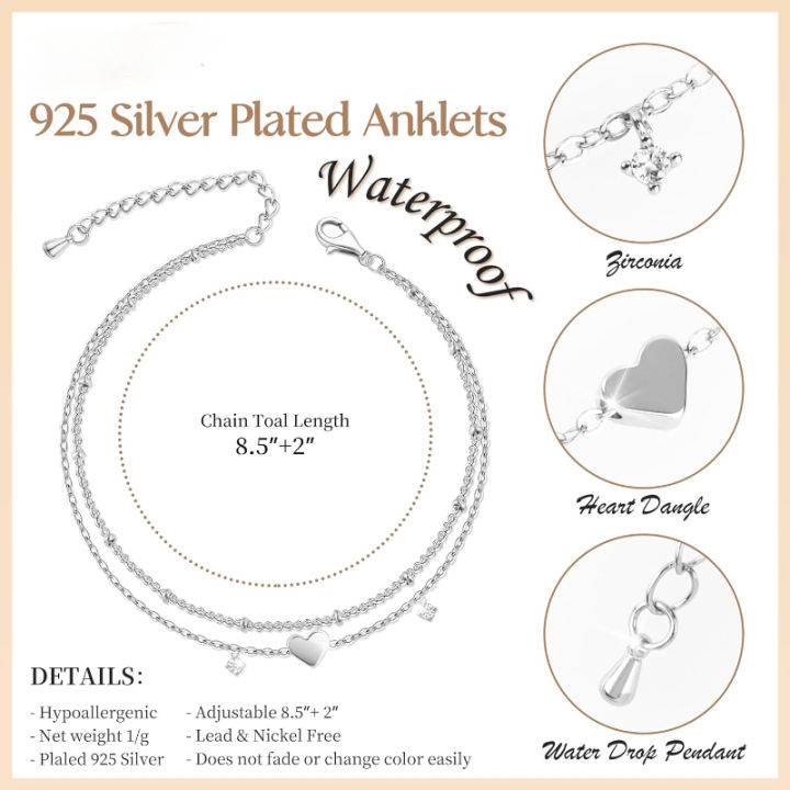 925%20Sliver%20Plated%20CZ%20Anklet%20Bracelets%20for%20Women%20Girl%20Trendy%20New%20Waterproof%20Heart%20Charm%20Dainty%20Layer%20Chain%20Anklets%20Jewelry%20%20-%20Image%202