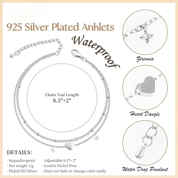 925%20Sliver%20Plated%20CZ%20Anklet%20Bracelets%20for%20Women%20Girl%20Trendy%20New%20Waterproof%20Heart%20Charm%20Dainty%20Layer%20Chain%20Anklets%20Jewelry%20%20-%20Image%202