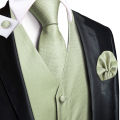 Sage Green Solid Floral Mens Suit Vests 4PC Woven Blue Waistcoat Tie Pocket Square Cufflinks Business Wedding Dress Waist Jacket. 