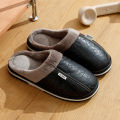 Pu Leather Big Sizes Men slippers Indoor Fur Flat Men's Winter Home Slipper Cotton Bedroom House Shoes. 