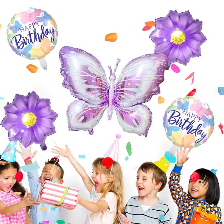 5%20Pcs%20Butterfly%20Foil%20Balloons%20Set%20Purple%20Sunflower%20Set%20Baby%20Shower%20Wedding%20Romantic%20Butterfly%20Theme%20Birthday%20Party%20Decorations%20-%20Image%205