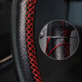 Universal Leather car steering wheel stitched on cover to fit 38cm 14 "DIY sewn breathable and non-slip black. 