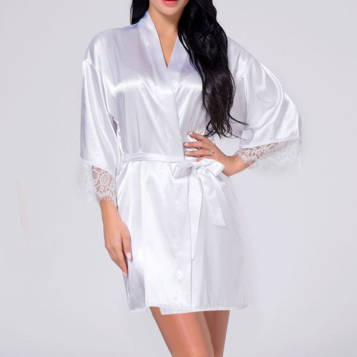 2024%20New%20Fashion%20Women%20Sexy%20Lingerie%20Sleepwear%20Silk%20Satin%20&%20Lace%20Robe%20Dress%20Nightgown%20Bathrobes%20Solid%20Color%20Breathable%20Pajama%20Skirt%20-%20Image%205